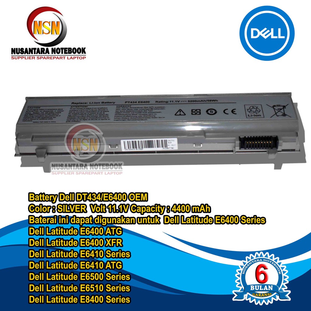 Baterai Dell Latitude E6400, E6410, E6500, E6510, E8400 - Oem