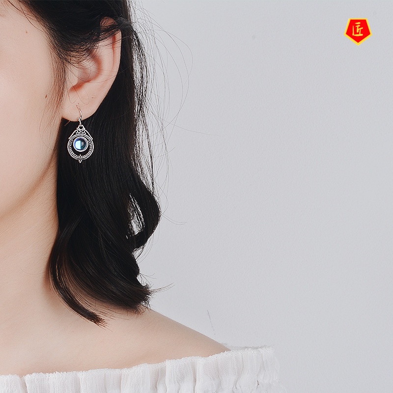 [Ready Stock]Women's Retro Moonstone Earrings Graceful Personality