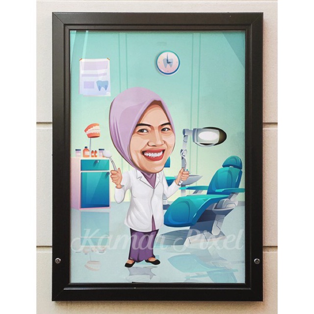 Karikatur Ilustrasi 1 Wajah dengan Cetak + Bingkai  A4 Unik Lucu Murah-5