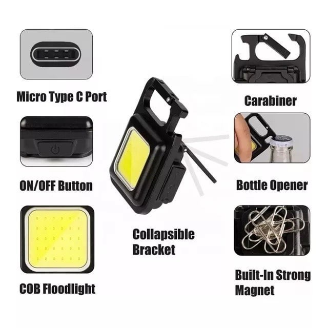 Lampu Mini COB LED Carabiner Gantungan Kunci Senter Camping