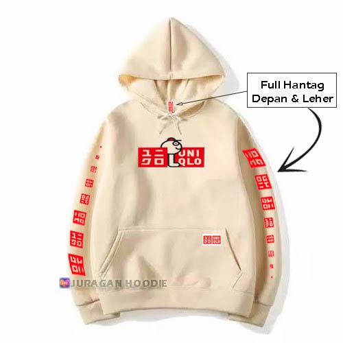 Hoodie Pria UNIQLO Branded Jepang Full Hantag Bahan Fleece Premium Tebal