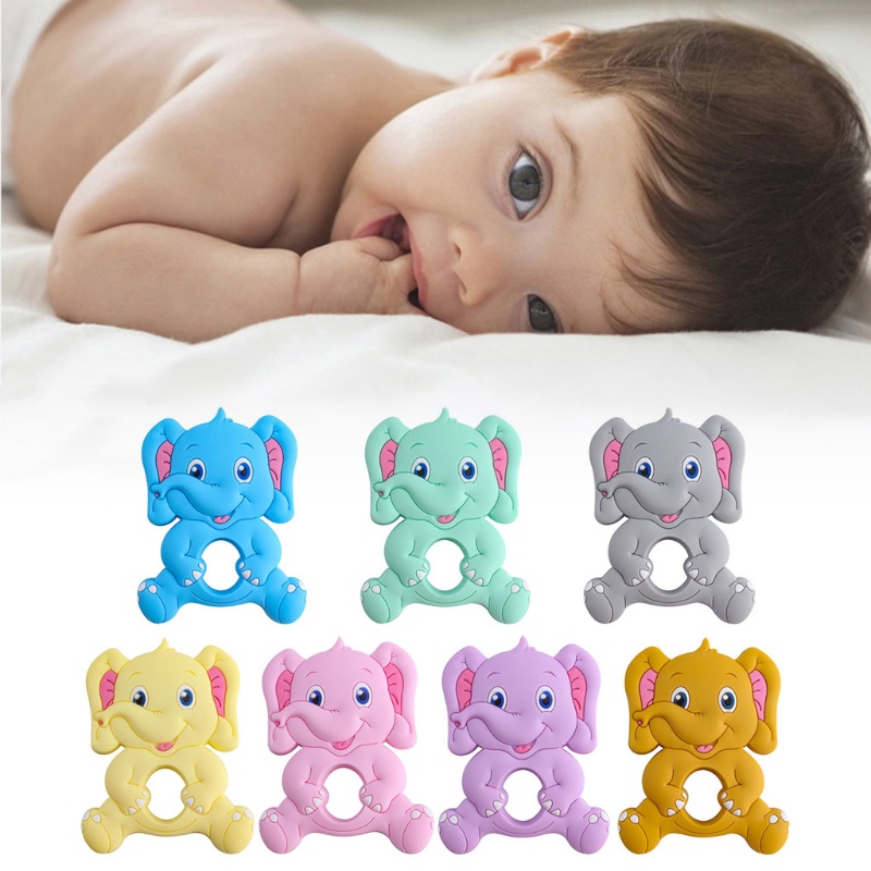 Mary Mainan Teether Bentuk Gajah Kartun Bahan Silikon Untuk Bayi