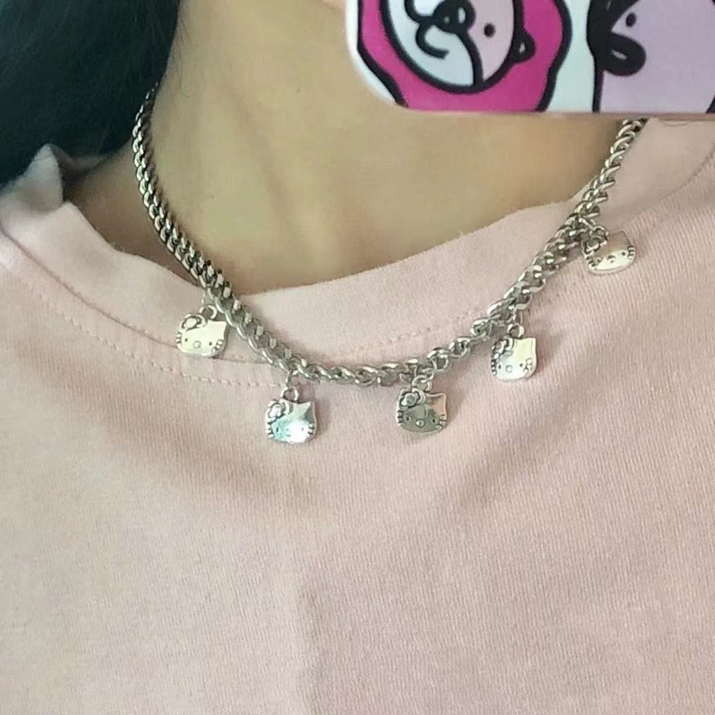 Kalung Rantai Klavikula Desain Kucing Gaya Retro Korea Untuk Pelajar