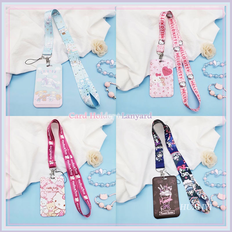 Holder Kartu ID Motif Kartun Hello Kitty Kuromi Cinnamoroll 4 Gaya Bahan Plastik Dengan Gantungan Kunci