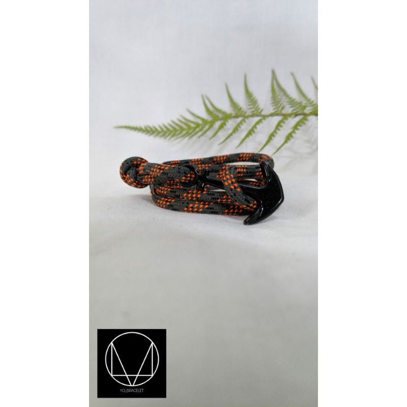 Gelang pria tali prusik paracord abu motif orange jangkar besi / gelang handmade / gelang distro