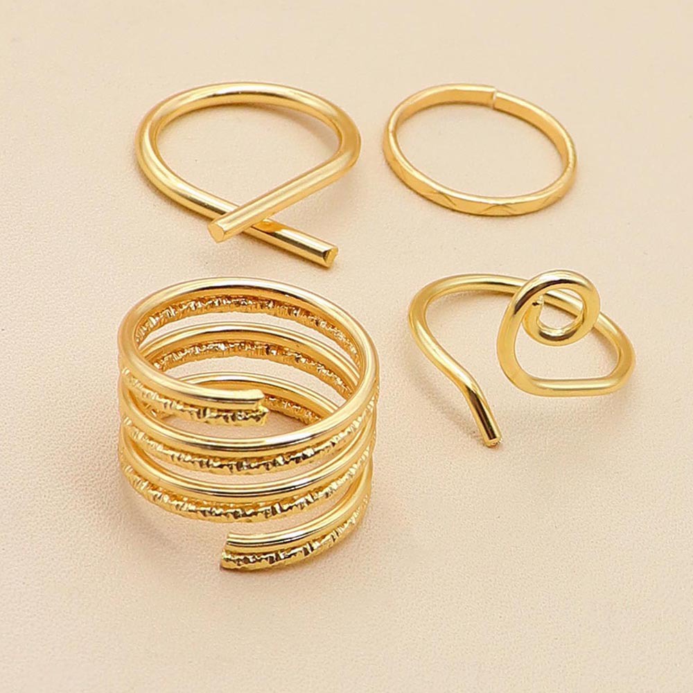 Set 4pcs Cincin Bahan Metal Model Double Helix Irregular