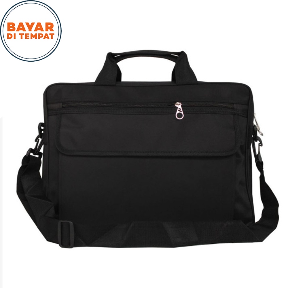 Tas Kantor Selempang Laptop Tas Berkas Kerja Anti Lipat Tas Jinjing Polos Casual Tas Slempang Tas Laptop Jinjing up to 15 inch - Black