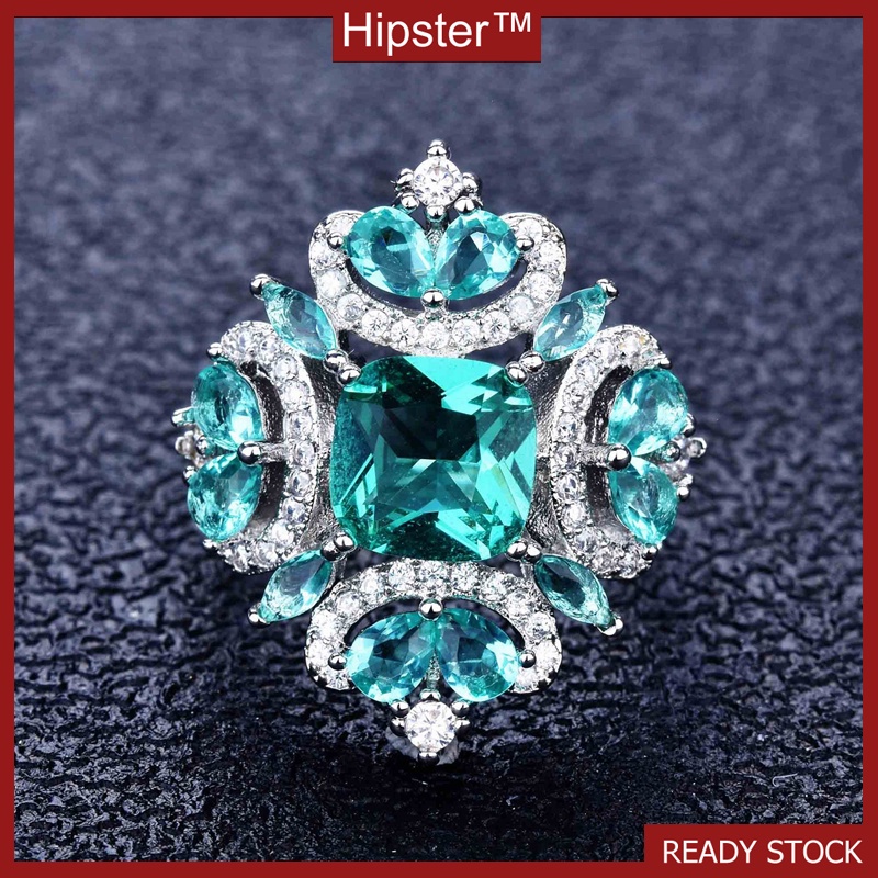 Fashion Personality Grass Green Moissanite Rhinestone Ring