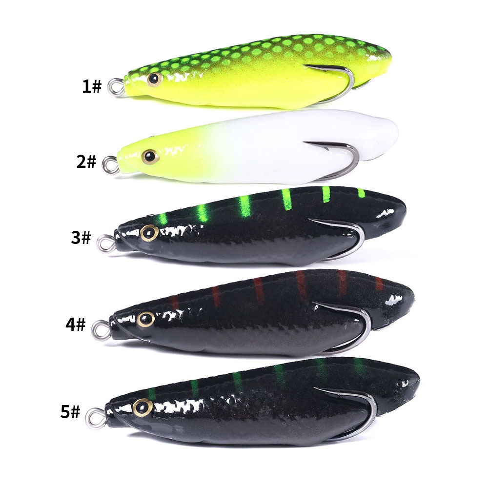 HENGJIA 5PCS Frog Lure Soft Katak Bait Plastic Fishing Lure with Fishing Hooks Topwater Ray Frog Artificial 3D Eyes