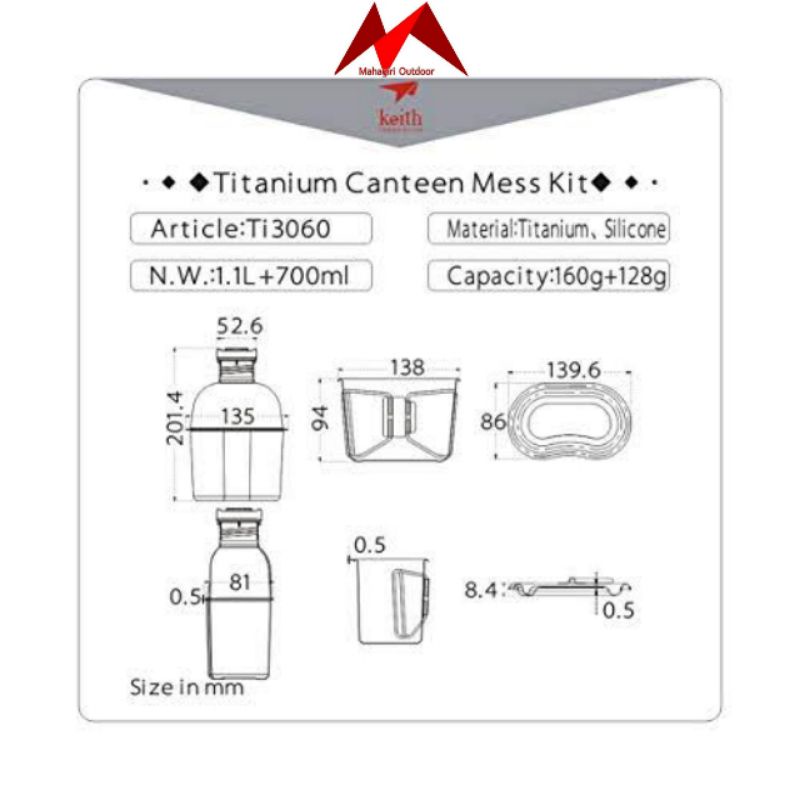 Keith Ti3060 titanium canteen mess kit army military bushcraft cooking set