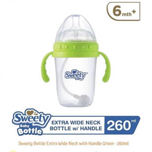 BOTOL BAYI ANTI TERSEDAK SWEETY BOTTLE EXTRA WIDE NECK GREEN/ORANGE 260 ml / 180 ml