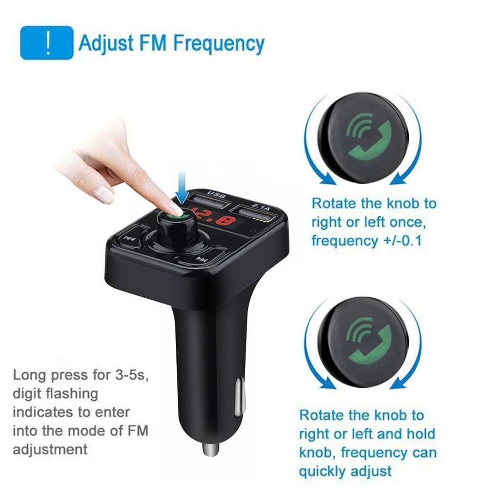 Bluetooth Audio Receiver FM Transmitter Handsfree with USB Car Charger - E0293 - Black