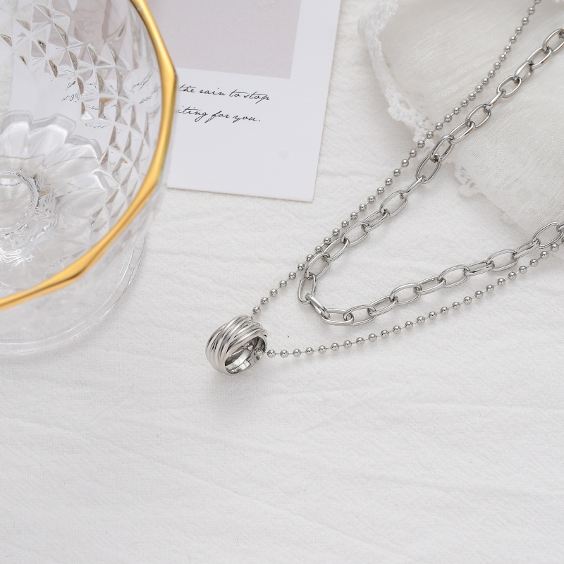 Kalung Cincin Model Lapis Ganda Gaya Hip Hop Untuk Aksesoris