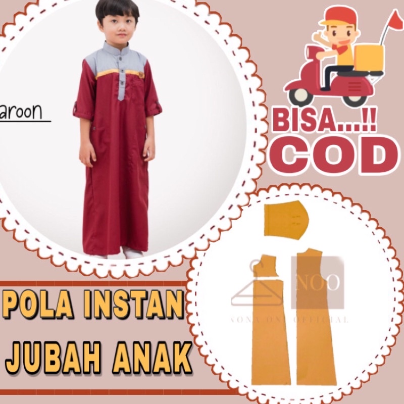 BISA COD ✔️ Pola instan jubah/gamis anak laki laki 2-12tahun - pola jiplak siap pakai tinggal cetak 