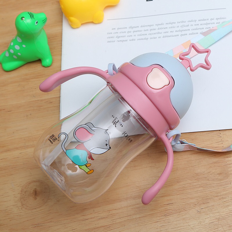 BOTOL AIR MINUM BAYI CANGKIR BINTANG DENGAN PEGANGAN+TALI UKURAN 380 ML HX 957