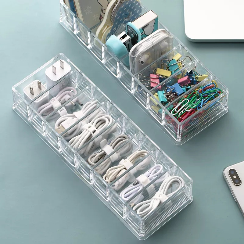 Kotak Penyimpanan Kabel 8 Sekat USB Tanpa Tutup Kotak Mini Stationery- Box Mini Perhiasan anting