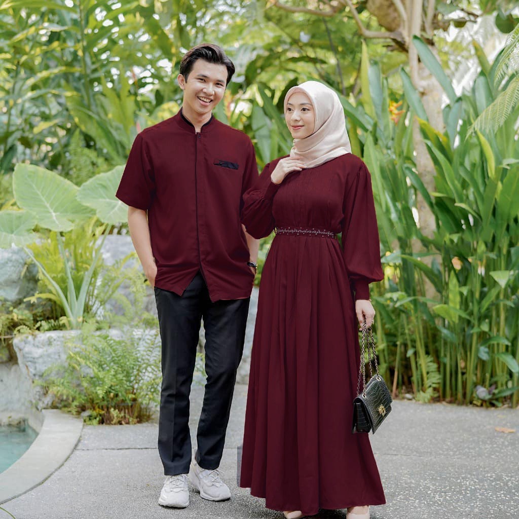 Couple Set Family Raline - Reline Gamis maxy dress &amp; Kemeja Pria Aksen Mutiara pearl