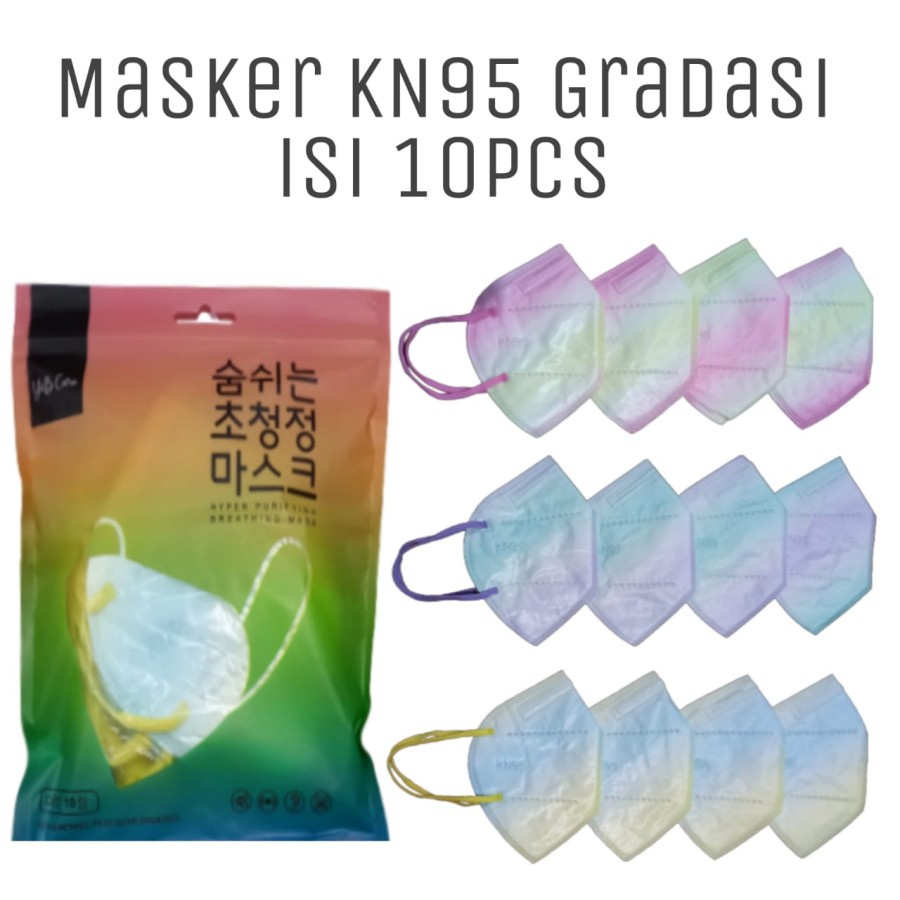 MASKER KN95 GRADASI 5PLY ISI 10 MOTIF ACAK RANDOM HIGH QUALITY PREMIUM MASKER KN 95 WARNA RANDOM