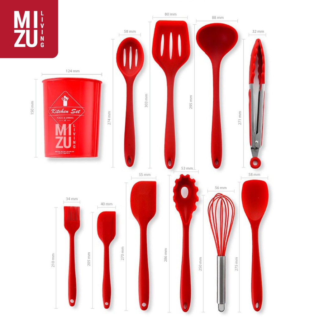 UNDICI 11 in 1 SET + STAND Silicone Kitchen Utensil Set Spatula Cooking Set PEFE/PFOA/BPA-Free