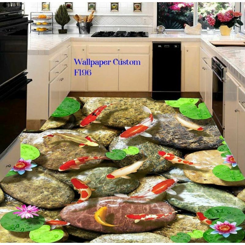 WALLPAPER CUSTOM 3D WALLPAPER LANTAI IKAN KOI