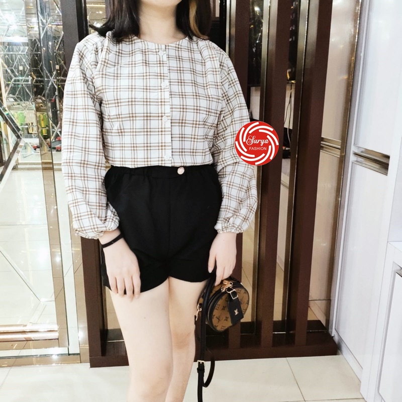 KAYOUNG BLOUSE | MISAN BLOUSE POLKA TOP ATASAN WANITA KOREAN STYLE-VINTAGE PUTIH
