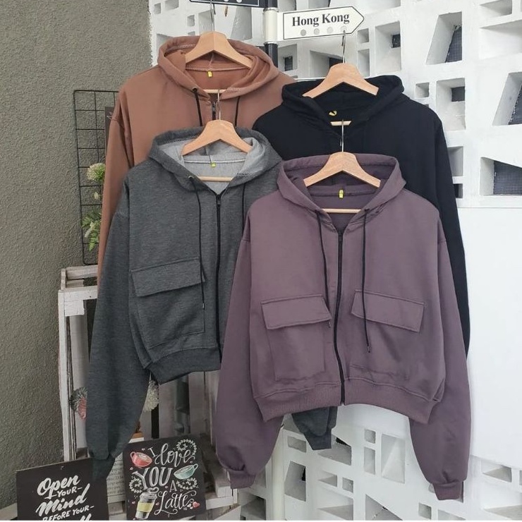 ZARA JACKET HOODIE CROP | Jaket Wanita Crop Style Korean | Sweater Croope