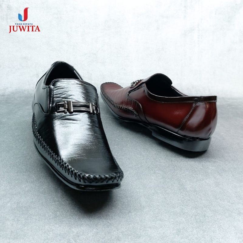 Sepatu pantofel pria tumit rendah asli kulit