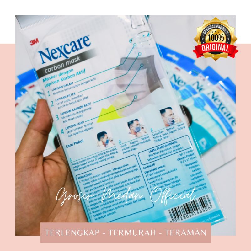 NEXCARE 3M EARLOOP 3 PLY MASK CARBON MASKER HIJAB