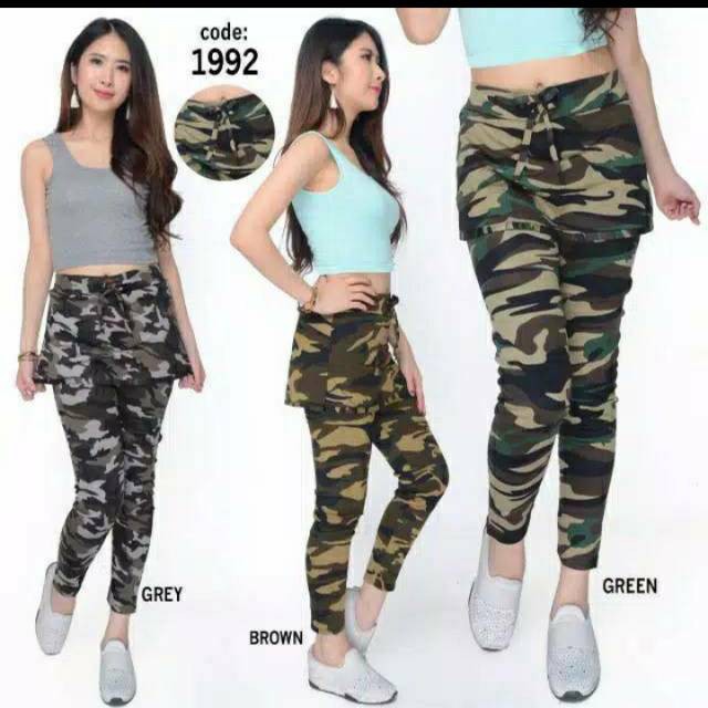 Celana Rok Senam Army - Celana Senam- Celana Rok Legging Army - Training Loreng Wanita