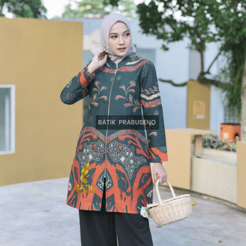 Soraya Baju Batik Wanita Lengan Panjang Original Batik Prabuseno Katun Printing Lapis Trikot Adem Ha