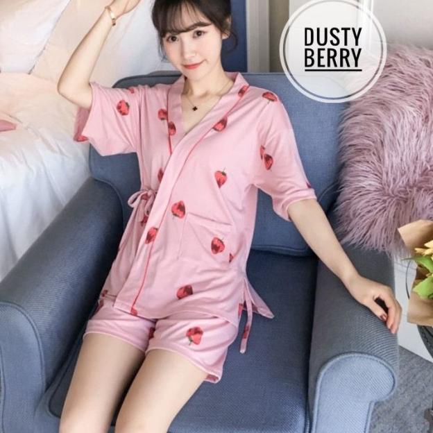➢ baju tidur wanita / baju tidur set kimono celana pendek - STRIPY ANIMAL ❀