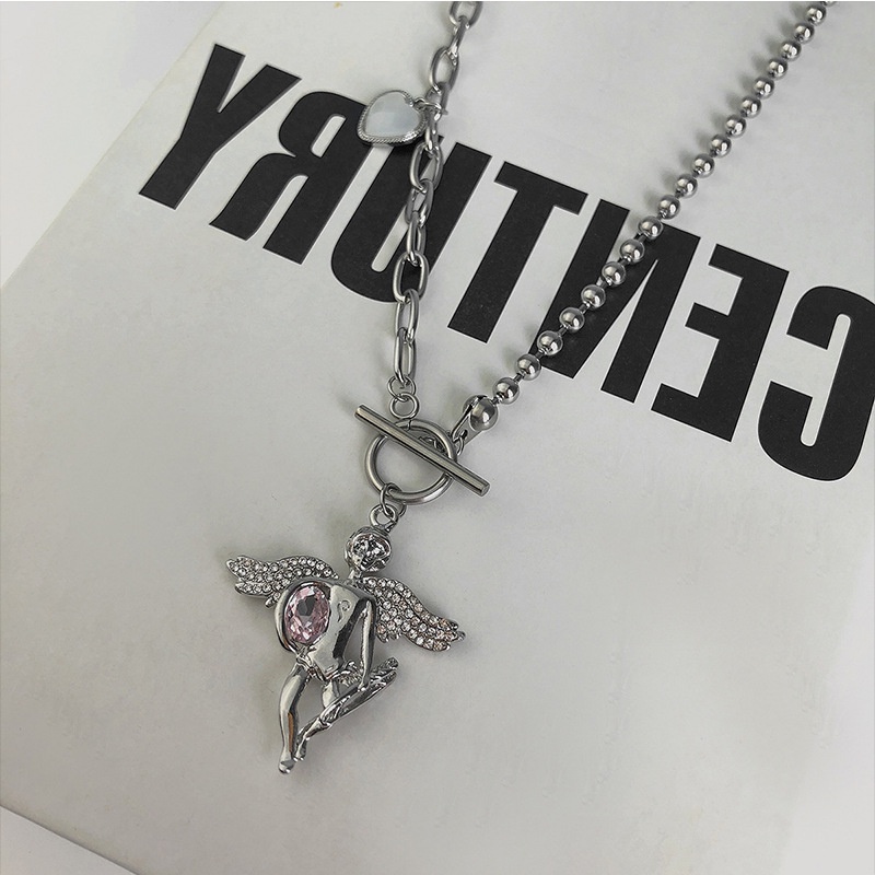 Merek Fashion Korea style titanium steel jahitan Cinta rantai PL buckle kalung wanita ins gaya Angel