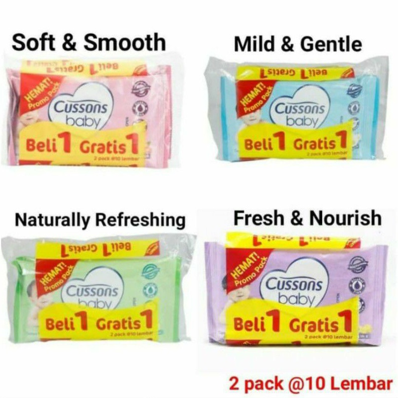 Buy 1 Get 1 Cussons Baby Wipes isi 10 sheet / Tisu Basah Bayi / Tisue Baby Wipes CUSSONS ISI (10+10)