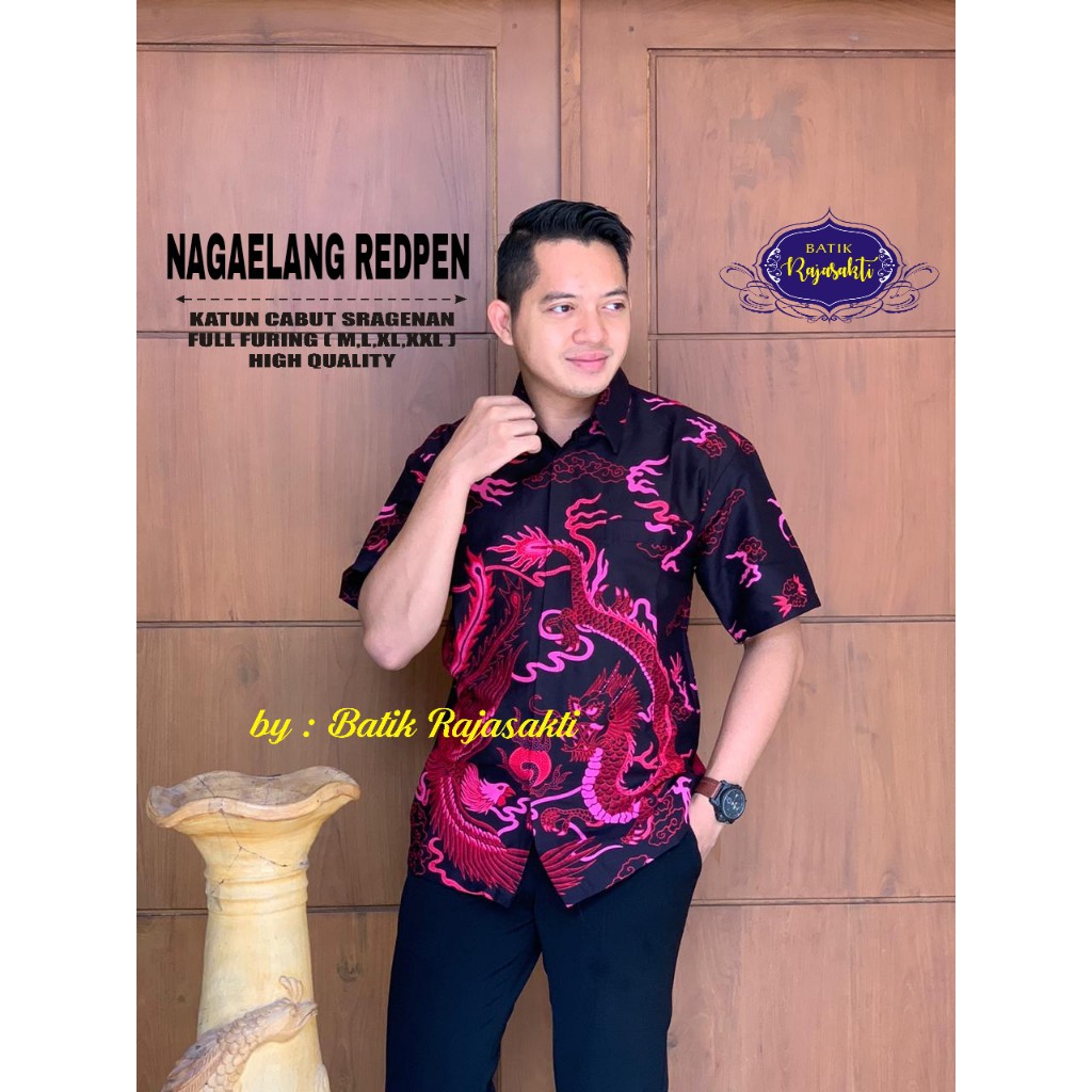 NAGA ELANG RED RAJASAKTI KEMEJA BATIK SOLO PRIA LENGAN PENDEK LAPIS FURING ATASAN BATIK PREMIUM MODERN KATUN HALUS BAHUWIRYA  BANAMITRA BANAMITRA PUTIH BANGSAWAN BAYU PUTRA BERLIAN BIRU BHARATAYUDA BIMASENA BIRENDRA BIRU INDAH BRAHMAKERTA BRAHMAKERTA