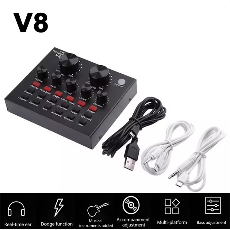 E300 Net Red K Song Sound Card V8 Set English Version Dual Phone Computer Sound Card