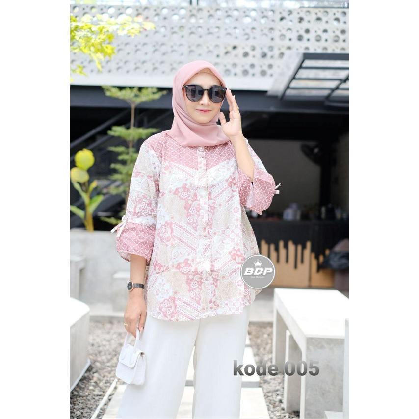 tey-17 Batik wanita ASJ SA HRB026 Kenongo Kemeja Tosca Pendek-kode 005