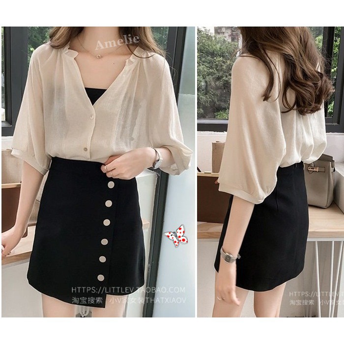 [baju wanita korea] Baju Atasan Kemeja Wanita Korea Import  Putih White