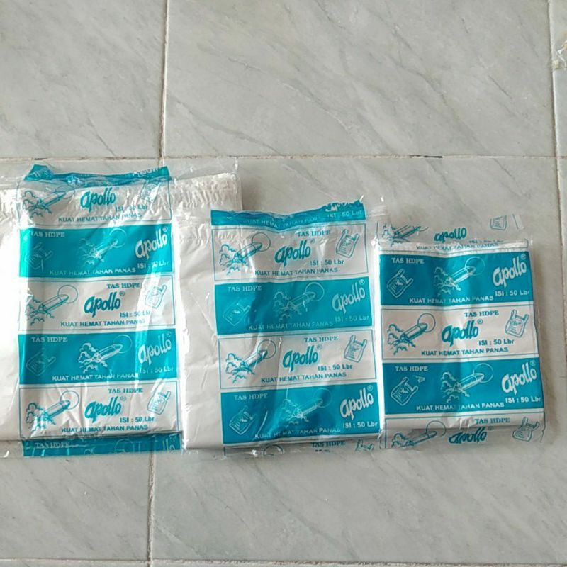 MURAH TAS HDPE APOLLO isi 50 pcs / tas kresek warna dop putih/kantong plastik murah