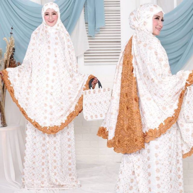 MUKENA PRADA BUNGA TIMBUL PUNGGUNG/MUKENA DEWASA/MUKENA TERLARIS/MUKENA TERBARU ORIGINAL.