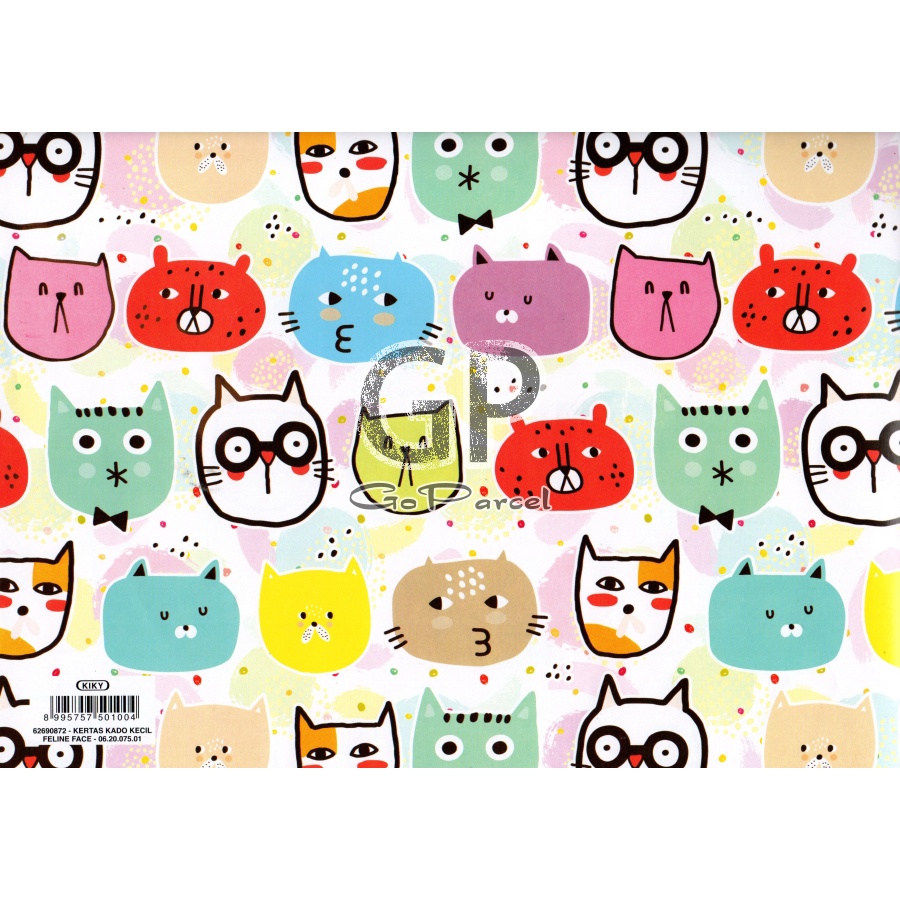 ( 5 Lembar ) KERTAS KADO CUTE CATS MEOW HAPPY BIRTHDAY ANAK ANAK KIKY - GIFT WRAP PAPER SHINNY GLOSSY MENGKILAP KUCING FUNNY ANIMAL