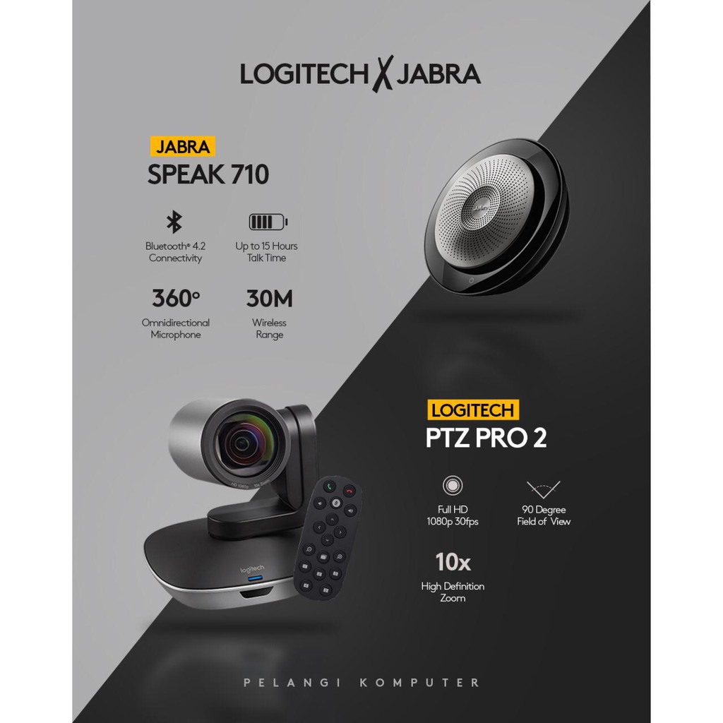 Webcam Logitech PTZ Pro 2 + Speaker Jabra 710 MS - Webcam Conference Logitech PTZ Pro2 (Paket Jabra)