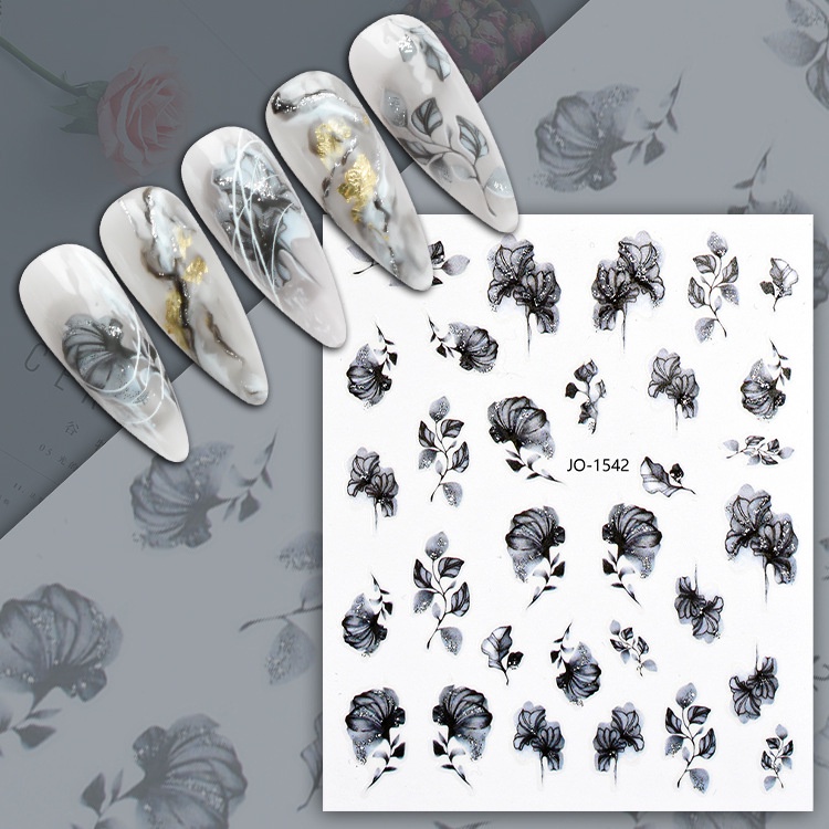 1pc Stiker Kuku 3D Motif Geometri Warna Hitam Untuk Dekorasi Nail Art