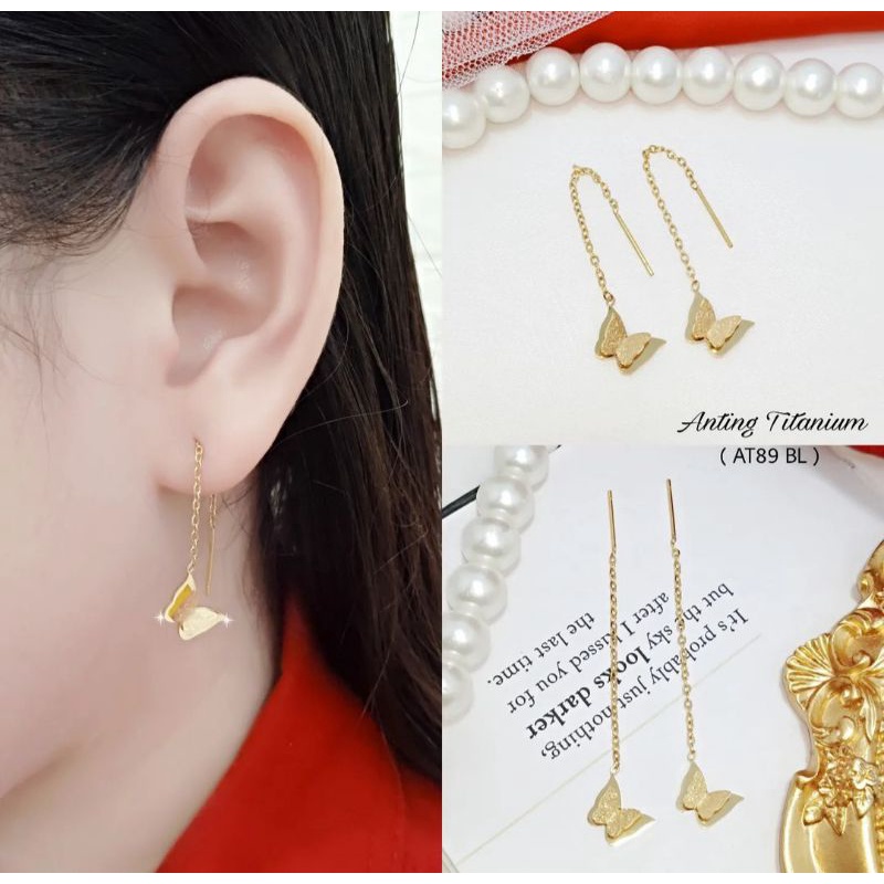 ANTING JUNTAI KUPU/ANTING PANJANG/ANTING LAPIS EMAS/ANTING ANTI KARAT/ANTING TITANIUM