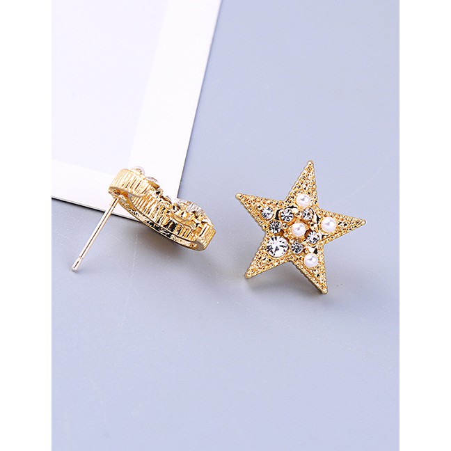 LRC Anting Tusuk Fashion Xingyue Earrings Crystal Diamond S925 Sterling Silver Star Moon Asymmetric