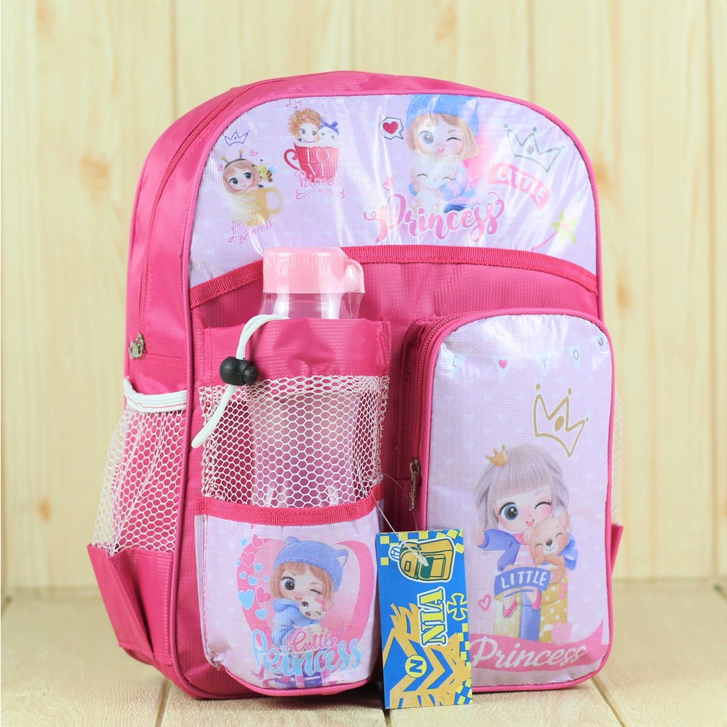 Tas Ransel Sekolah Anak Little Princess Pink Karakter Perempuan Laki Laki Botol Minum SD PAUD TK Termurah Terbaru Lucu Keren Stylish