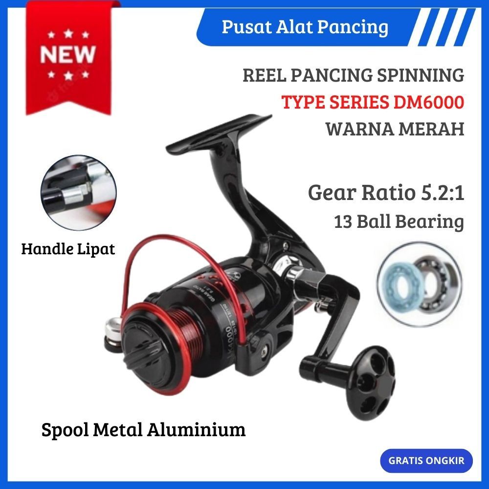 Real Pancing Gulungan Pancing DM-6000 Putar Fishing Reel Spool Metal Aluminium Logam Gulungan Putar Pancingan Aksesoris Memancing Ikan Mas Air Asin