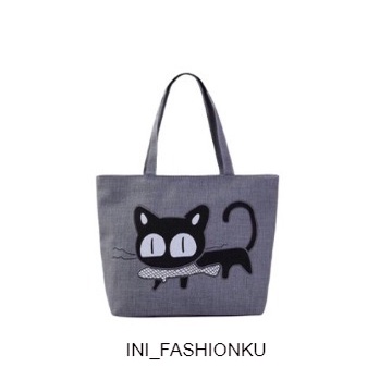 TAS TOTEBAG WANITA KEKINIAN - MOTIF FELIX 1 KUCING HITAM BISA COD