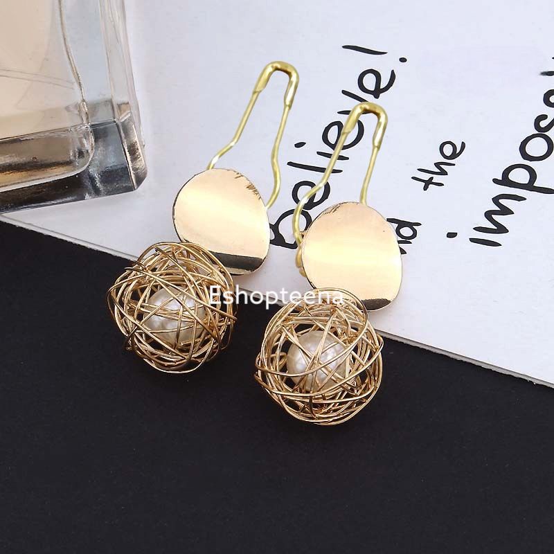 A171 Anting hijau double bulat bola gold_anting jilbab