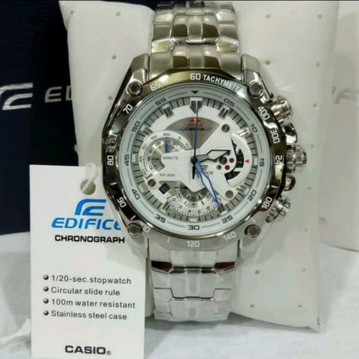 Jam Casio Edifice EFR 550D - 1Av Stainless Silver Dial White RedBull