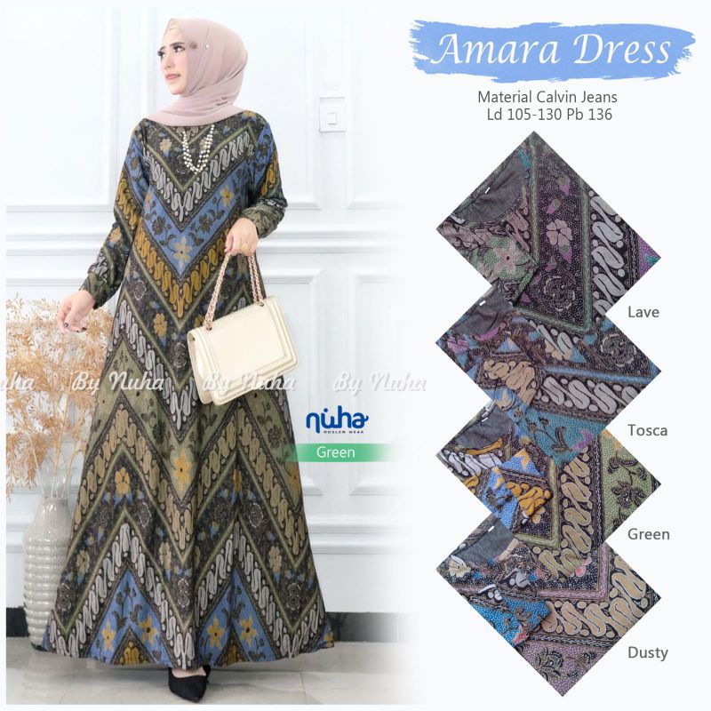 Gamis batik calvin jeans jumbo amara dress LD 105 bahan calvin jeans super melar